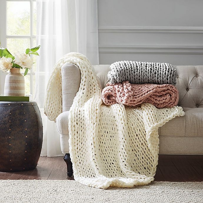 slide 4 of 4, Madison Park Chunky Double Knit Throw Blanket - Blush, 1 ct