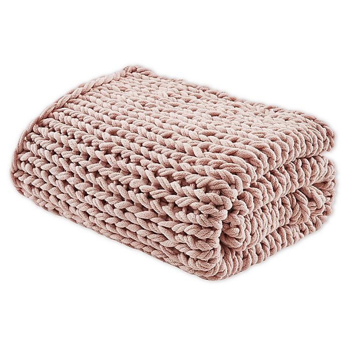 slide 1 of 4, Madison Park Chunky Double Knit Throw Blanket - Blush, 1 ct