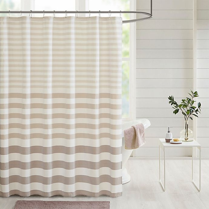 slide 1 of 3, Madison Park Aviana Stripe Woven Shower Curtain - Taupe, 1 ct