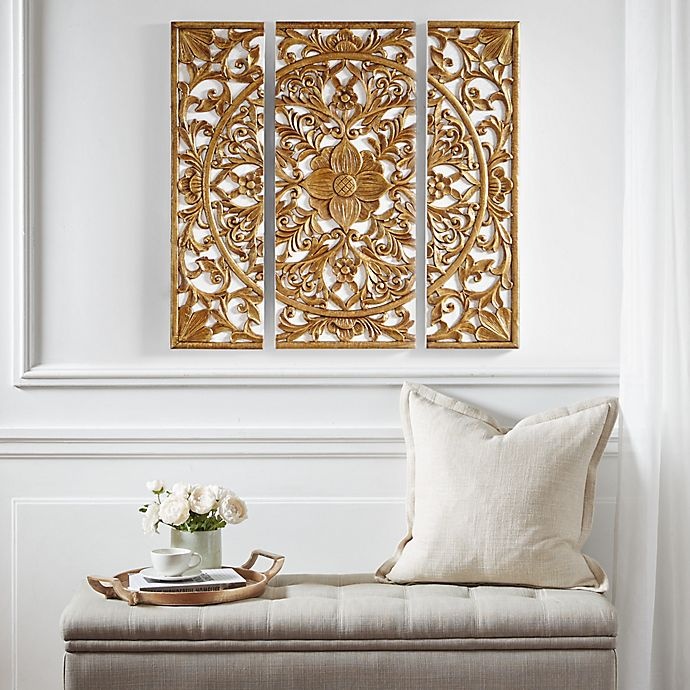 slide 5 of 7, Madison Park Abstract Medallion Canvas Wall Art - Gold, 3 ct