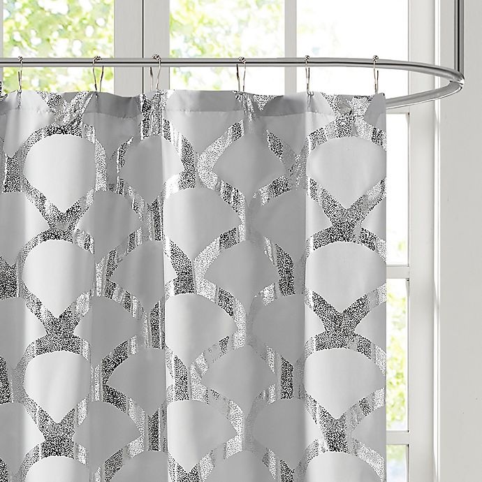 slide 2 of 4, Intelligent Design Lorna Metallic Shower Curtain - Grey, 1 ct