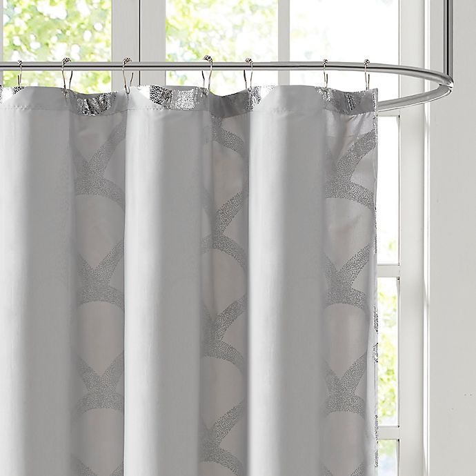 slide 3 of 4, Intelligent Design Lorna Metallic Shower Curtain - Grey, 1 ct