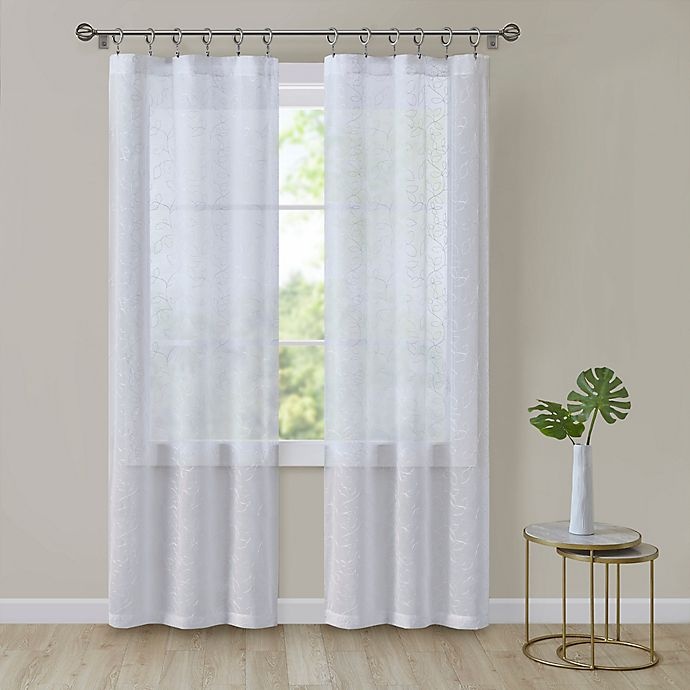 slide 2 of 5, SALT Turin Leaf 95-Inch Rod Pocket Embroidered Sheer Window Curtain Panels, 2 ct