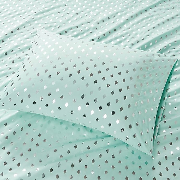 slide 3 of 4, Intelligent Design Metallic Dot Printed Sheet Set Twin Aqua/Silver, 1 ct