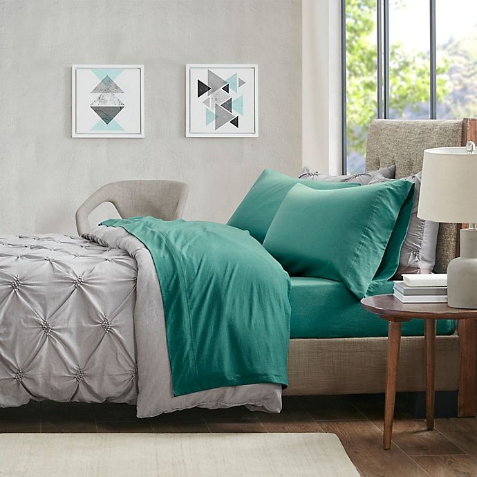 slide 2 of 5, Urban Habitat Heathered Jersey Twin XL Sheet Set - Teal, 1 ct