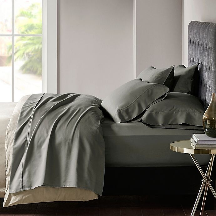 slide 1 of 4, Madison Park 800-Thread-Count Cotton Blend Sateen Queen Sheet Set - Charcoal, 1 ct