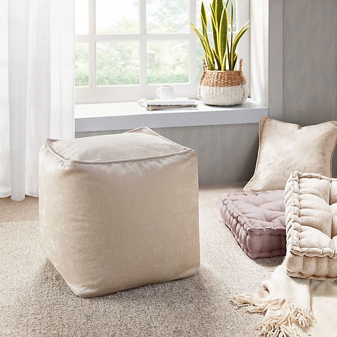 slide 4 of 6, Intelligent Design Aria Chenille Square Pouf - Ivory, 1 ct