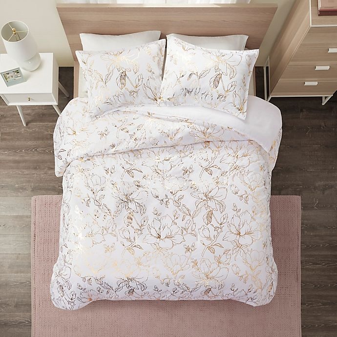 slide 5 of 12, Intelligent Design Magnolia Metallic Printed Floral Full/Queen Duvet Cover Set - Gold, 1 ct