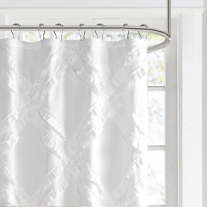 slide 2 of 4, Intelligent Design Kacie Tufted Diamond Ruffle Shower Curtain - White, 1 ct