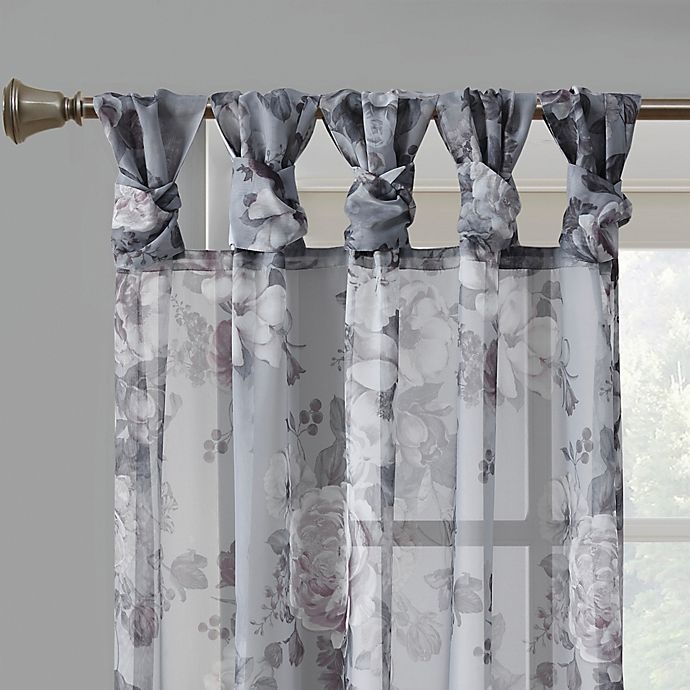 slide 2 of 6, Madison Park Simone Sheer Twisted Tab Top Window Curtain Panel - Grey, 95 in
