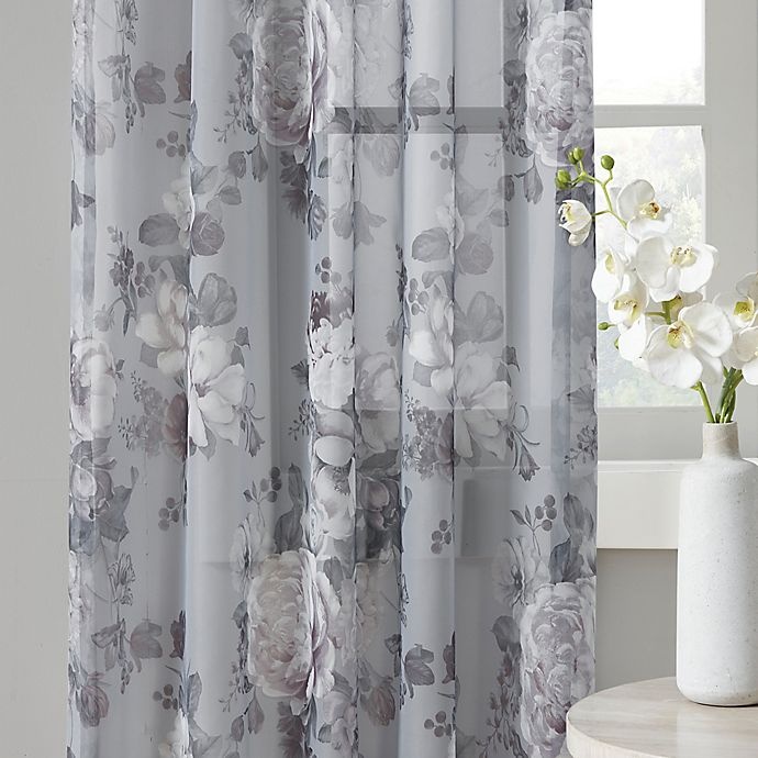 slide 3 of 6, Madison Park Simone Sheer Twisted Tab Top Window Curtain Panel - Grey, 95 in