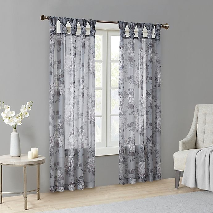 slide 5 of 6, Madison Park Simone Sheer Twisted Tab Top Window Curtain Panel - Grey, 95 in