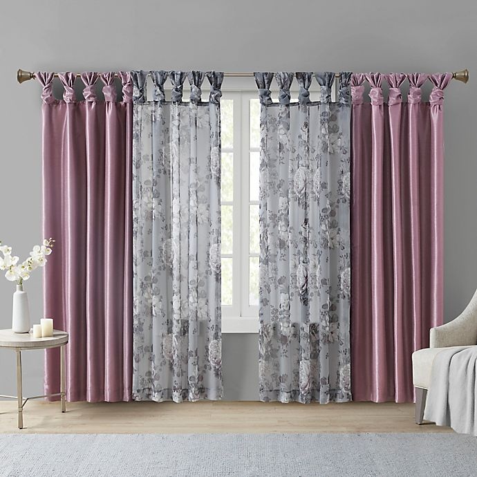 slide 6 of 6, Madison Park Simone Sheer Twisted Tab Top Window Curtain Panel - Grey, 95 in