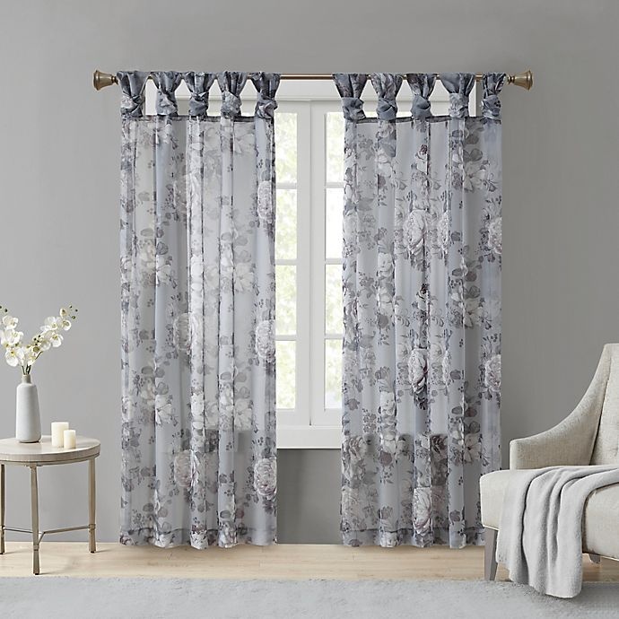 slide 1 of 6, Madison Park Simone Sheer Twisted Tab Top Window Curtain Panel - Grey, 95 in