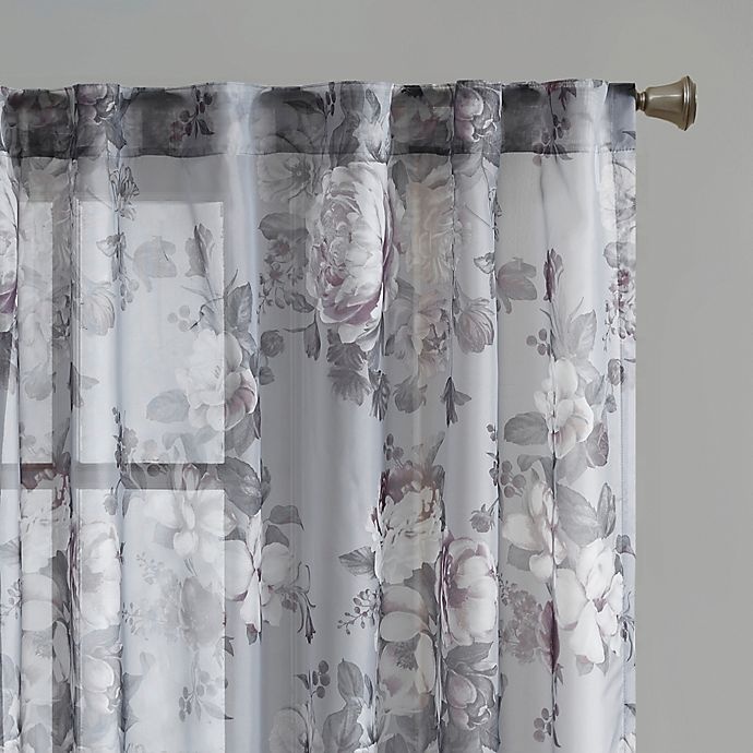 slide 6 of 9, Madison Park Simone Rod Pocket/Back Tabs Floral Voile Sheer Window Curtain Panel - Grey, 95 in