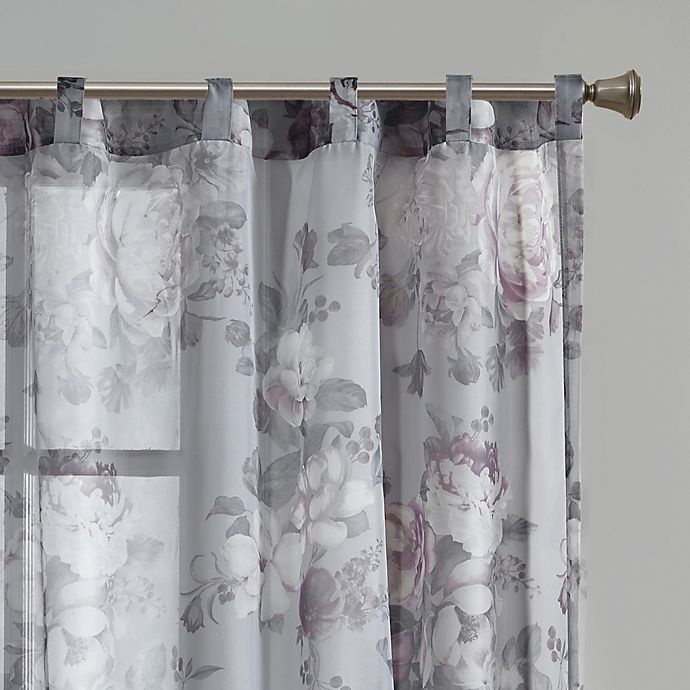 slide 7 of 9, Madison Park Simone Rod Pocket/Back Tabs Floral Voile Sheer Window Curtain Panel - Grey, 95 in