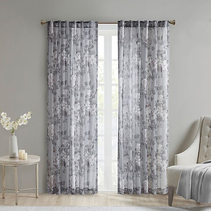 slide 1 of 9, Madison Park Simone Rod Pocket/Back Tabs Floral Voile Sheer Window Curtain Panel - Grey, 95 in