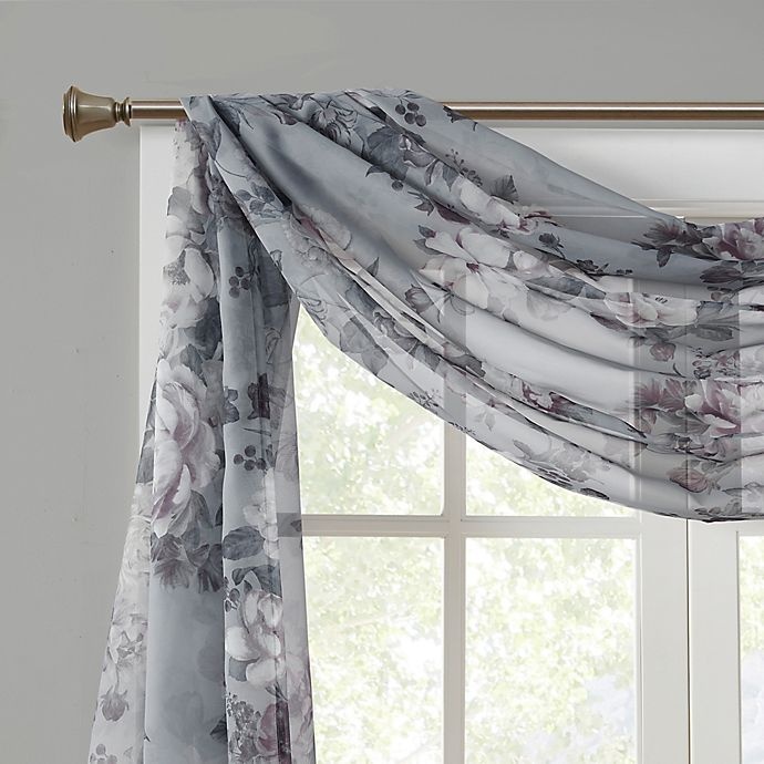 slide 6 of 7, Madison Park Simone Printed Floral Voile Sheer Scarf - Grey, 144 in