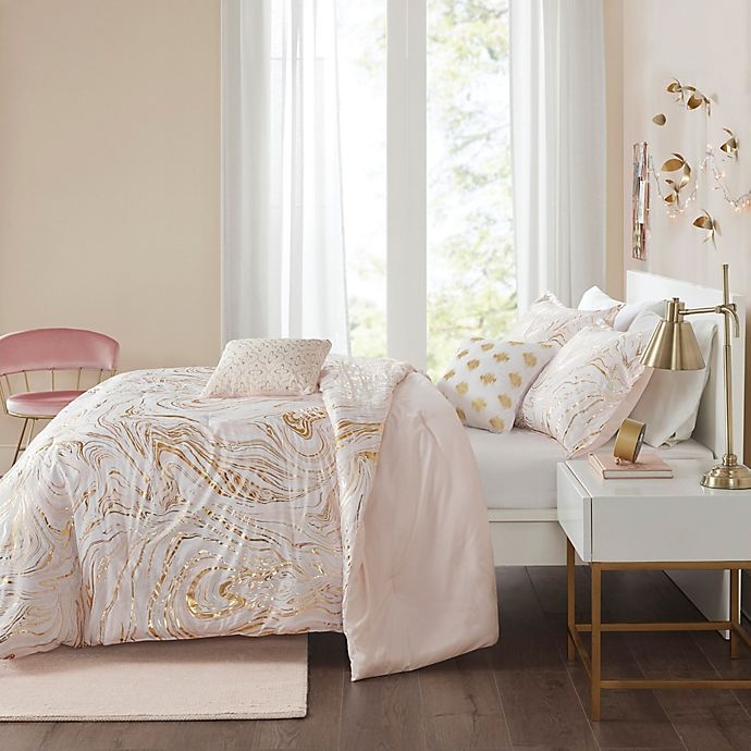 slide 4 of 11, Intelligent Design Rebecca Metallic Printed Full/Queen Comforter Set - Blush/Gold, 5 ct