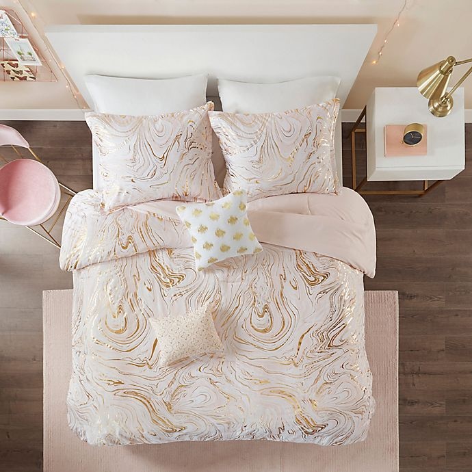 slide 11 of 11, Intelligent Design Rebecca Metallic Printed Full/Queen Comforter Set - Blush/Gold, 5 ct