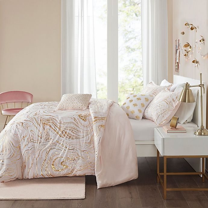 slide 8 of 14, Intelligent Design Rebecca Reversible Full/Queen Duvet Cover Set - Blush/Gold, 4 ct