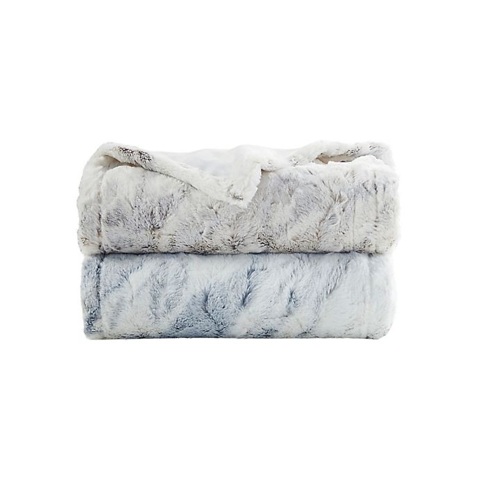 slide 3 of 11, Beautyrest Zuri Oversized Faux Fur Heated Throw - Grey/Blue, 1 ct