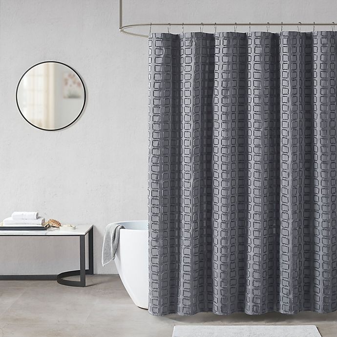 slide 1 of 4, Madison Park Metro Woven Clipped Solid Shower Curtain - Grey, 1 ct