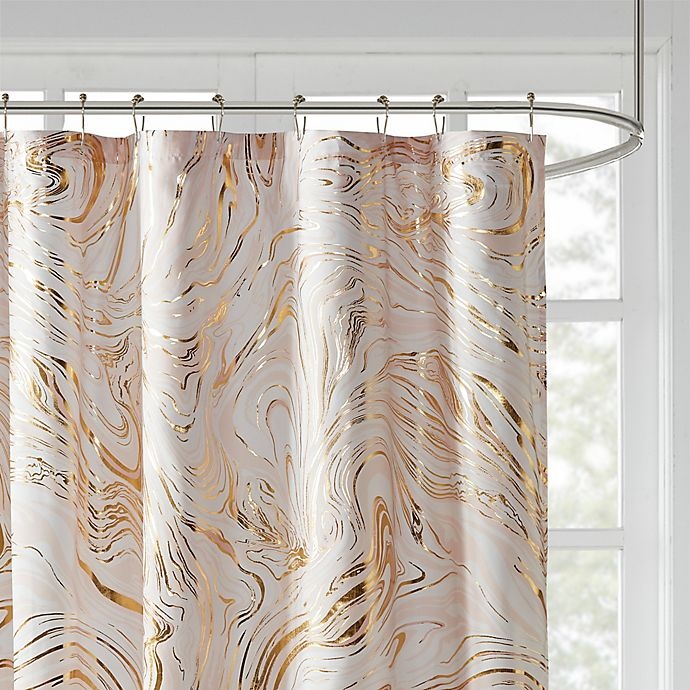 slide 2 of 4, Intelligent Design Rebecca Printed Marble Metallic Shower Curtain - Blush/Gold, 1 ct