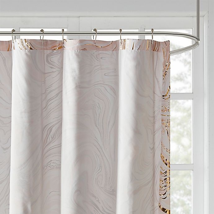 slide 3 of 4, Intelligent Design Rebecca Printed Marble Metallic Shower Curtain - Blush/Gold, 1 ct