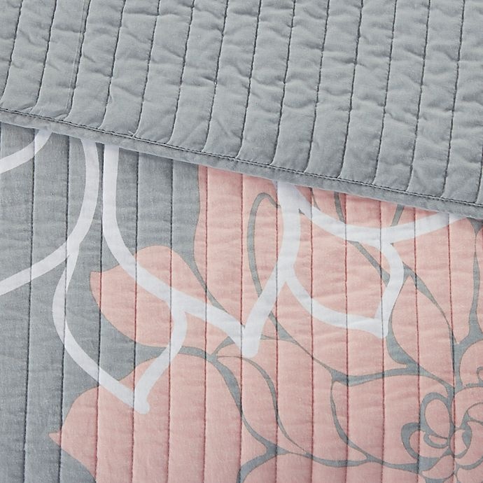 slide 7 of 12, Madison Park Lola Reversible Cotton Printed Full/Queen Coverlet Set - Grey/Blush, 6 ct