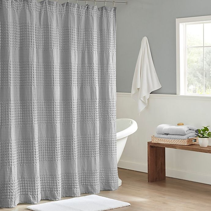 slide 1 of 4, Madison Park Arlo Super Waffle Textured Solid Shower Curtain - Grey, 1 ct