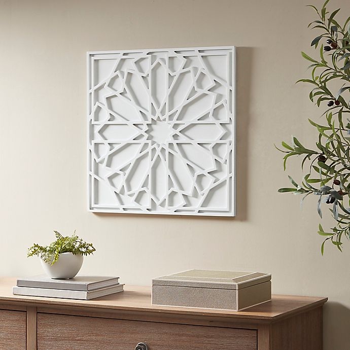 slide 3 of 7, Madison Park Boho Notion Square Carved Wall Panel - White, 23.6 in