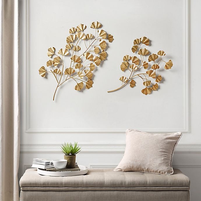 slide 2 of 6, Martha Stewart Clio Gold Foil Ginkgo Leaf Metal Wall Art, 2 ct