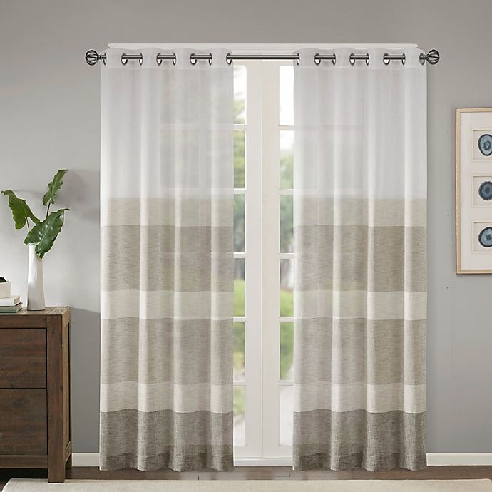 slide 1 of 5, Madison Park Hayden Striped Grommet Sheer Curtain Panel - Neutral (Single), 95 in