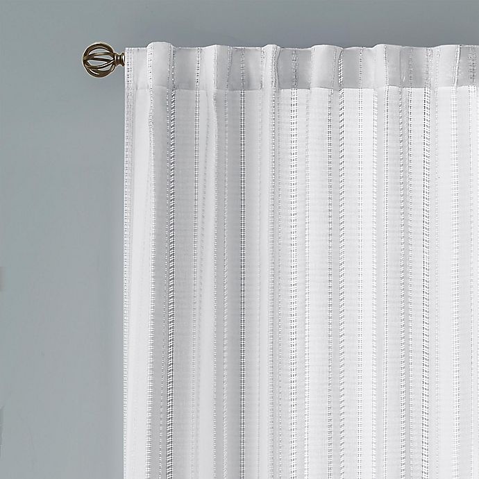 slide 3 of 3, Bee & Willow Home Eyelet Stripe Rod Pocket Window Curtain Panel - White, 63 in