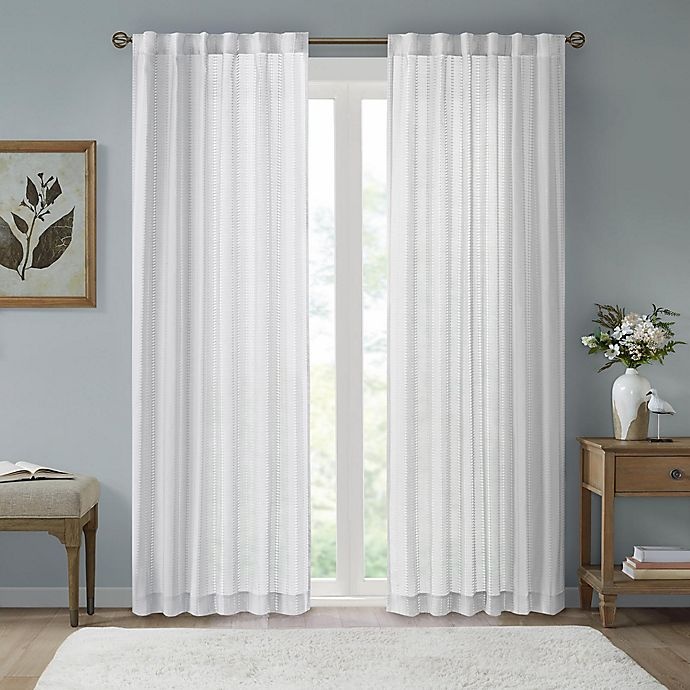 slide 1 of 3, Bee & Willow Home Eyelet Stripe Rod Pocket Window Curtain Panel - White, 108 in