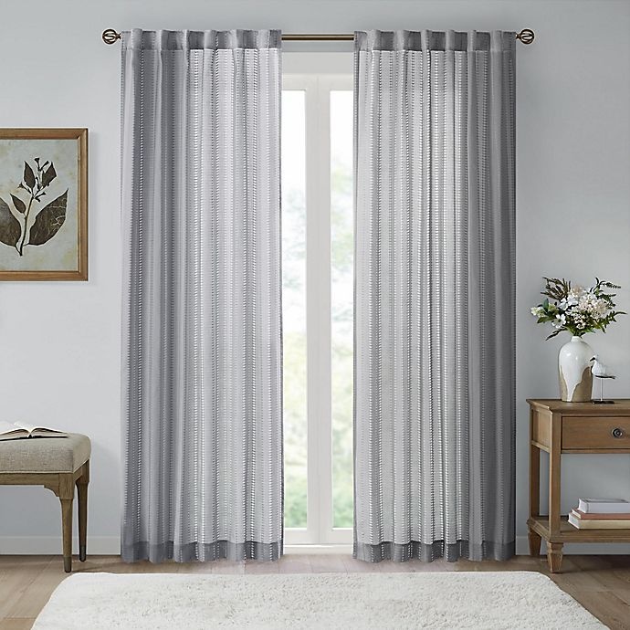 slide 1 of 3, Bee & Willow Home Eyelet Stripe Rod Pocket Window Curtain Panel - Grey, 108 in