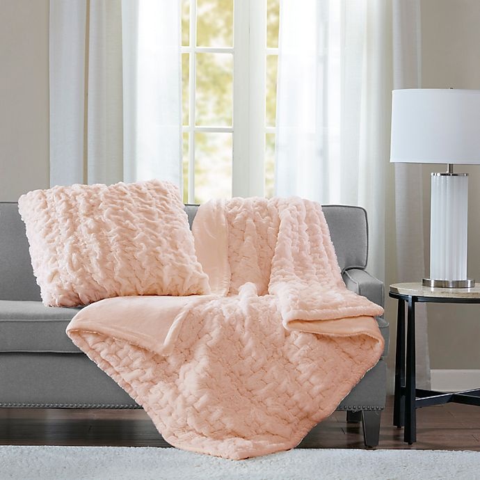 slide 2 of 2, Madison Park Ruched Faux Fur Throw Blanket - Blush, 1 ct