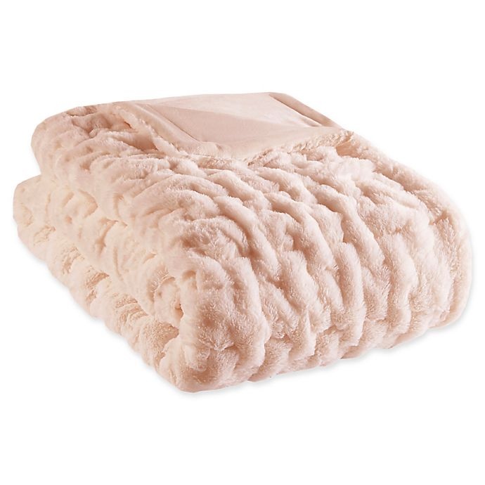 slide 1 of 2, Madison Park Ruched Faux Fur Throw Blanket - Blush, 1 ct