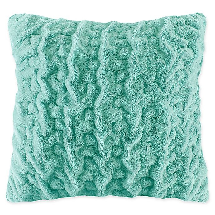 slide 1 of 3, Madison Park Ruched Faux Fur Square Throw Pillow - Aqua, 1 ct