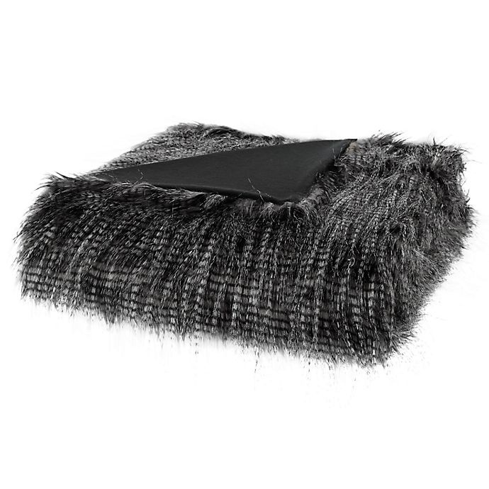 slide 1 of 2, Madison Park Edina Long Faux Fur Throw Blanket - Black, 1 ct