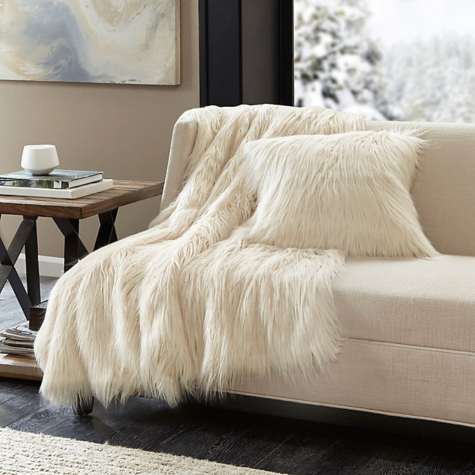 slide 3 of 3, Madison Park Edina Faux Fur Square Throw Pillow - Ivory, 20 in