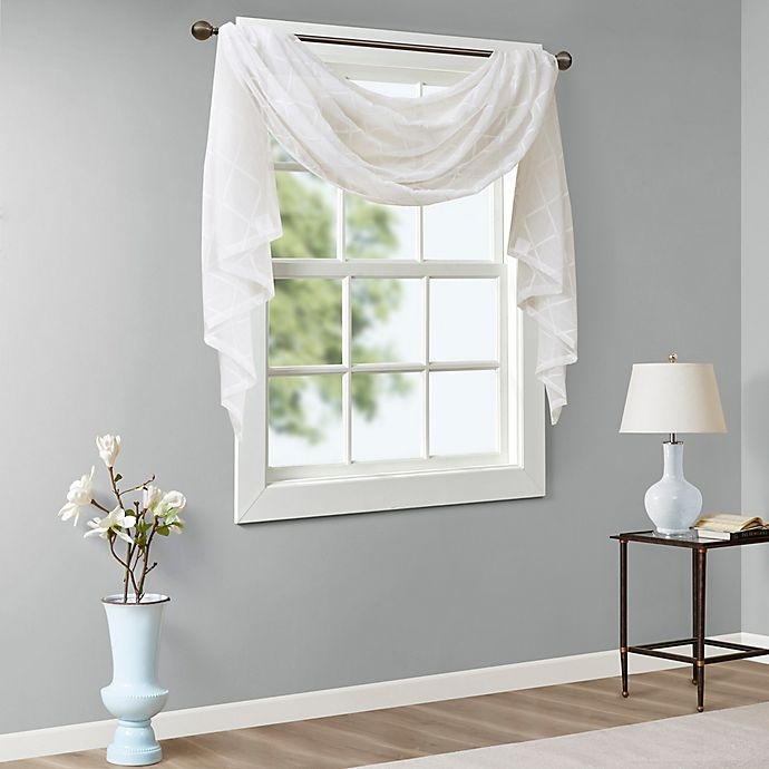slide 2 of 7, Madison Park Irina Diamond Sheer Window Scarf Valance - White, 216 in