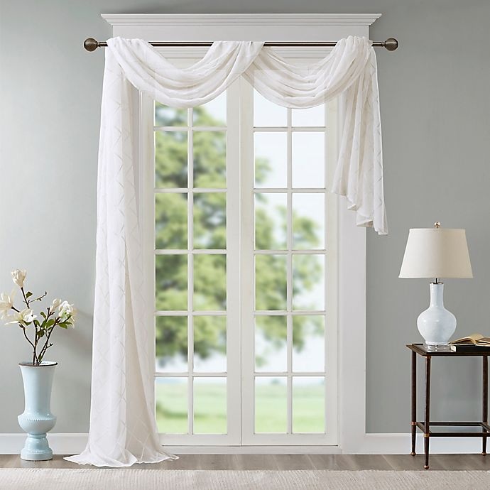 slide 3 of 7, Madison Park Irina Diamond Sheer Window Scarf Valance - White, 216 in
