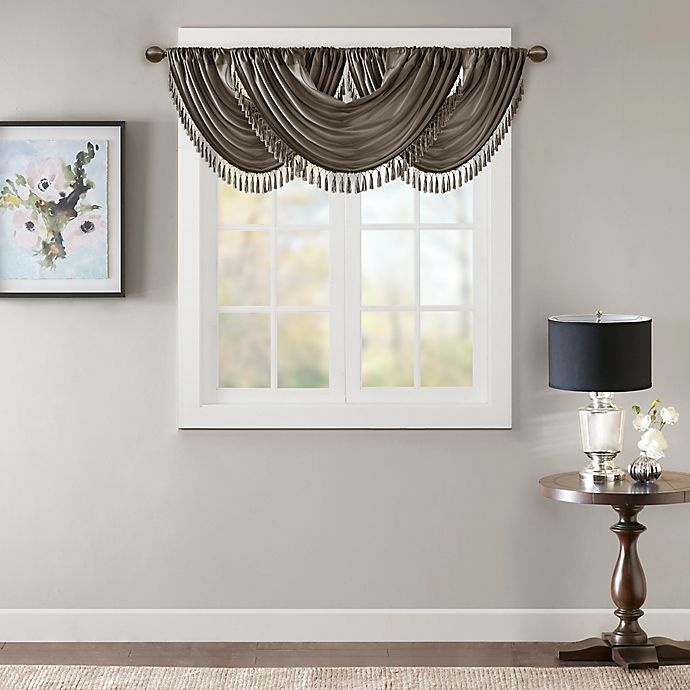 slide 2 of 5, Madison Park Elena Faux Silk Waterfall Window Valance - Pewter, 1 ct