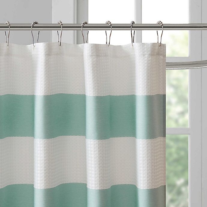 slide 3 of 5, Madison Park Spa Waffle Shower Curtain - Aqua, 54 in x 78 in