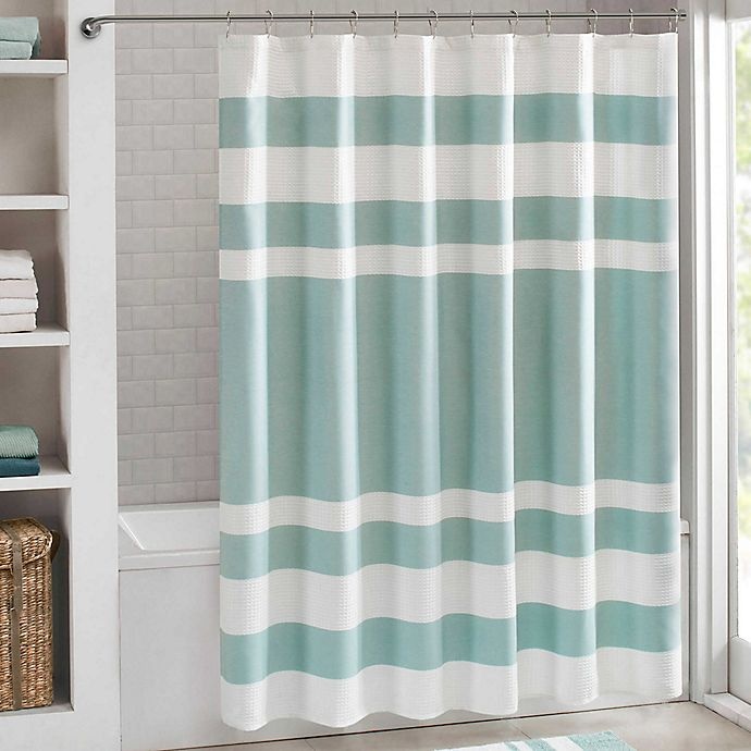 slide 1 of 5, Madison Park Spa Waffle Shower Curtain - Aqua, 54 in x 78 in