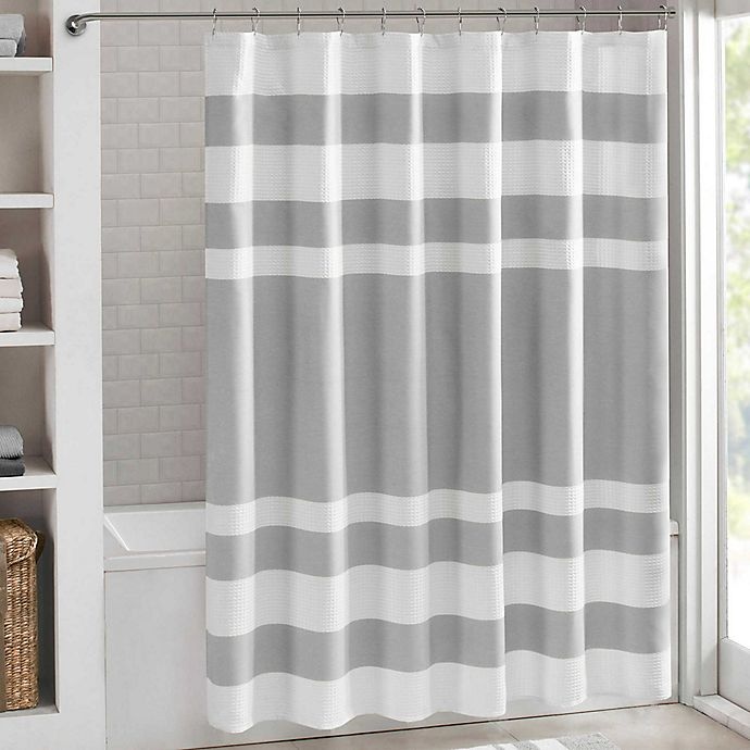 slide 1 of 5, Madison Park Spa Waffle Shower Curtain - Grey, 54 in x 78 in