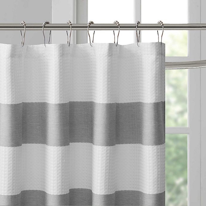 slide 3 of 5, Madison Park Spa Waffle Shower Curtain - Grey, 54 in x 78 in