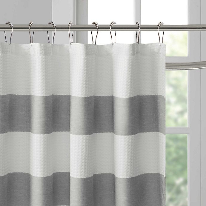 slide 4 of 5, Madison Park Spa Waffle Shower Curtain - Grey, 54 in x 78 in